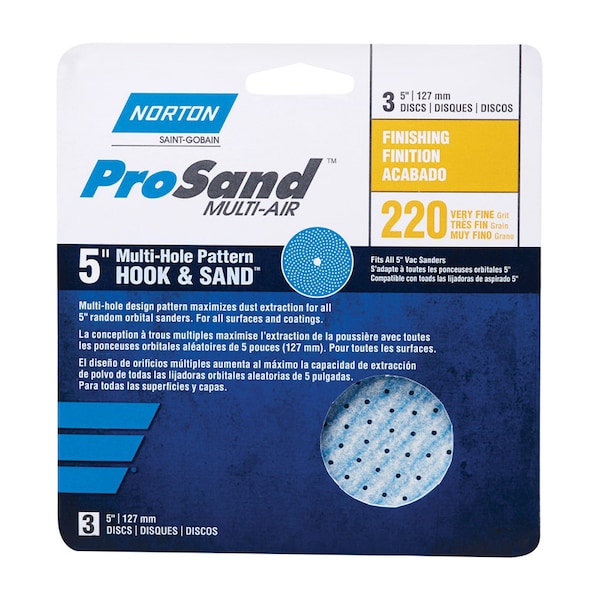 Norton Abrasives Norton ProSand 5 in. Ceramic Alumina Hook and Loop A975 Sanding Disc 220 Grit Very Fine 3 pk 7660703227 - main